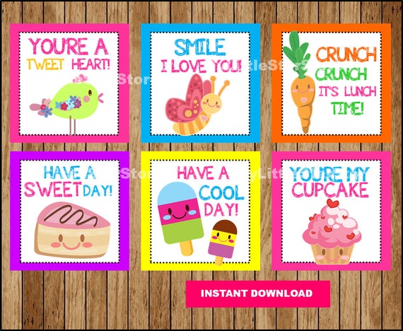 Cute Lunch Box Notes , Lunch Notes Cards , Printable Lunchbox