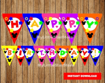 Mickey Mouse Banner, Printable Mickey Mouse Triangle Banner, Mickey Mouse party Banner Instant download