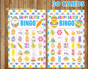 Easter Bingo Game 30 Cards, Printable Happy Easter Bingo cards, Game for Easter Party Instant download