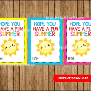 End of School Year Gift Tag, Printable Fun Summer Tags, Kids Tags for school, End of Year Favor Tag, Summer card Instant download