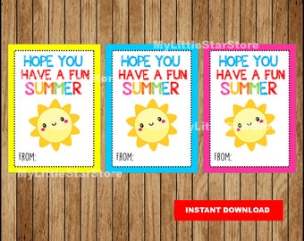 End of School Year Gift Tag, Printable Fun Summer Tags, Kids Tags for school, End of Year Favor Tag, Summer card Instant download