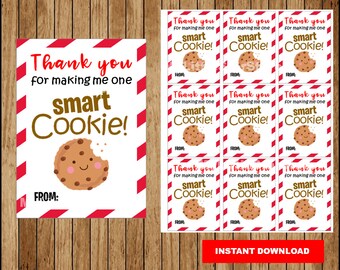 Etiqueta de presente de agradecimento ao professor, uma etiqueta de biscoito inteligente, etiquetas de presente de biscoito inteligente, obrigado por me fazer uma etiqueta de biscoito inteligente download instantâneo
