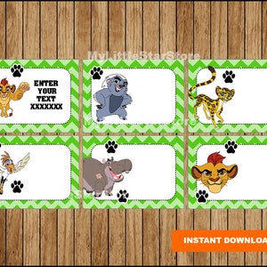 Lion Guard boeklabels, afdrukbare Lion Guard Party-tags, kaarten, Lion Guard terug naar schoollabels bewerkbare Instant download