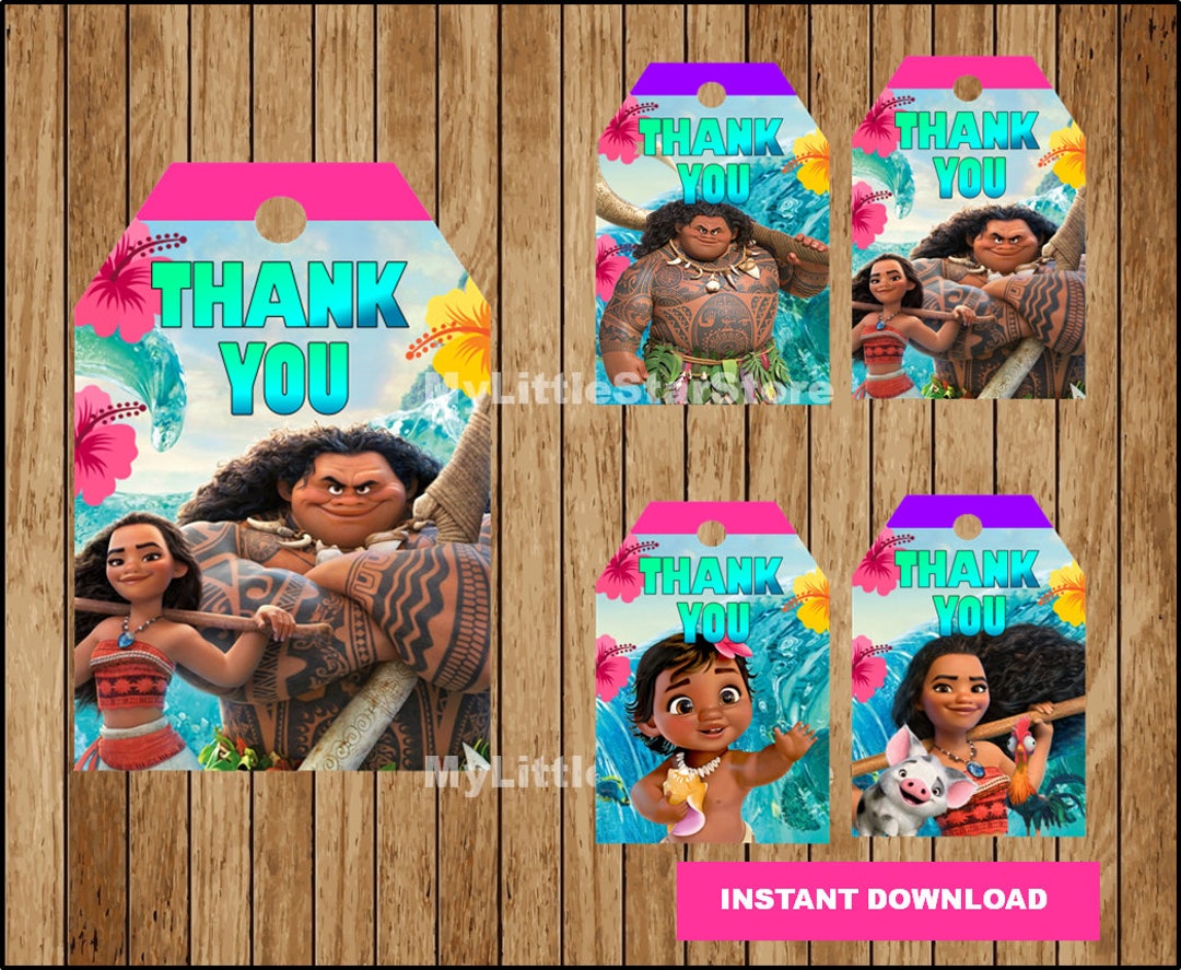 Moana Thank You Tags, Printable Moana Tags, Moana Party Tags Instant ...