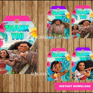 Moana Danke Tags, Printable Moana Tags, Moana Party Tags Sofortiger Download