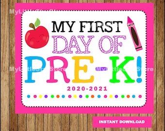 First Day of Pre-K Sign, Printable First Day, School Sign, Back To School Sign Instant download