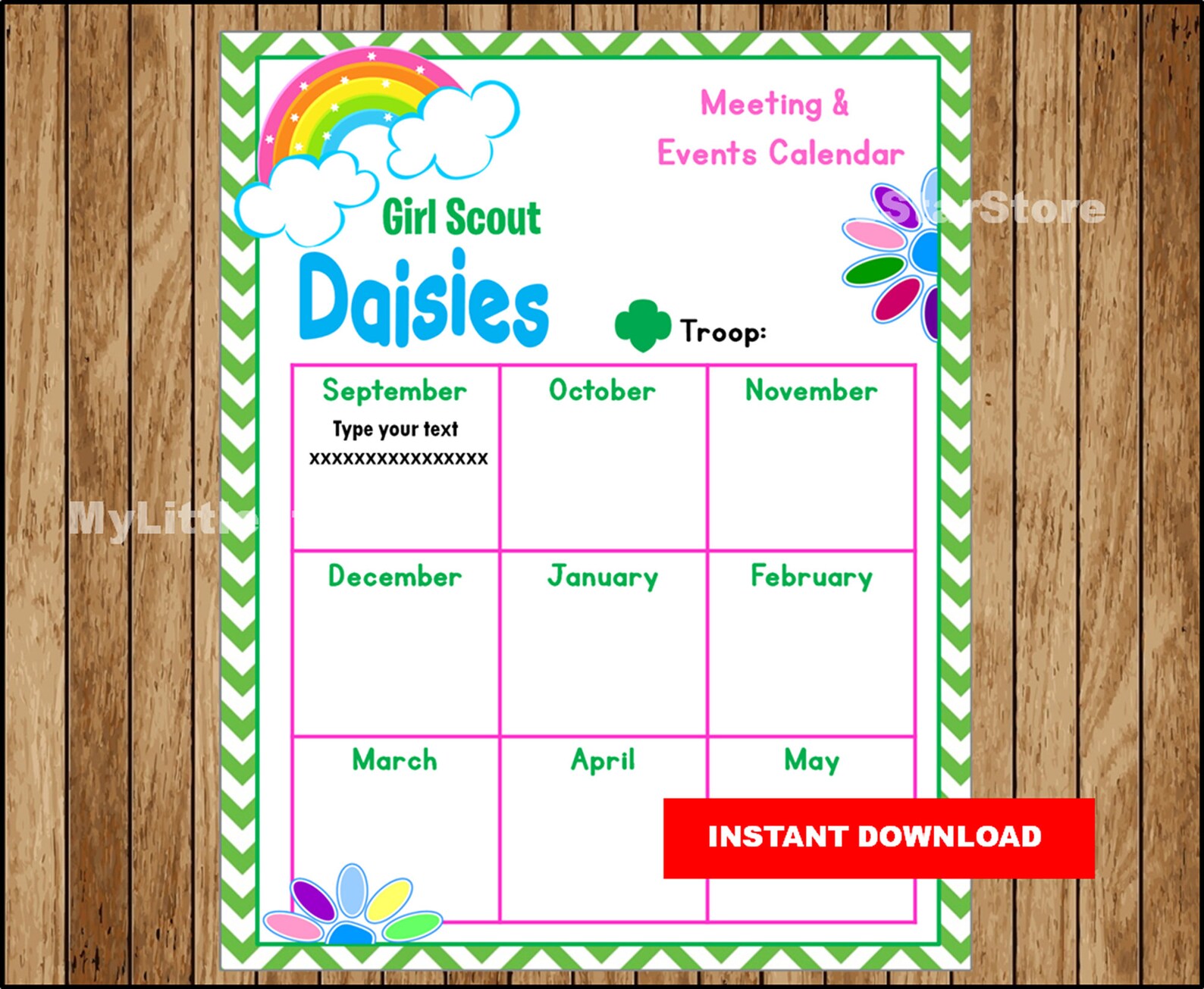 Daisy Girl Scout Yearly Calendar Troop, Printable Daisy Yearly Calendar ...