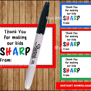 TEACHER APPRECIATION Gift tag, Teacher Appreciation Sharpie Marker Pen Tag, Teacher Thank You Gift Tag Instant download