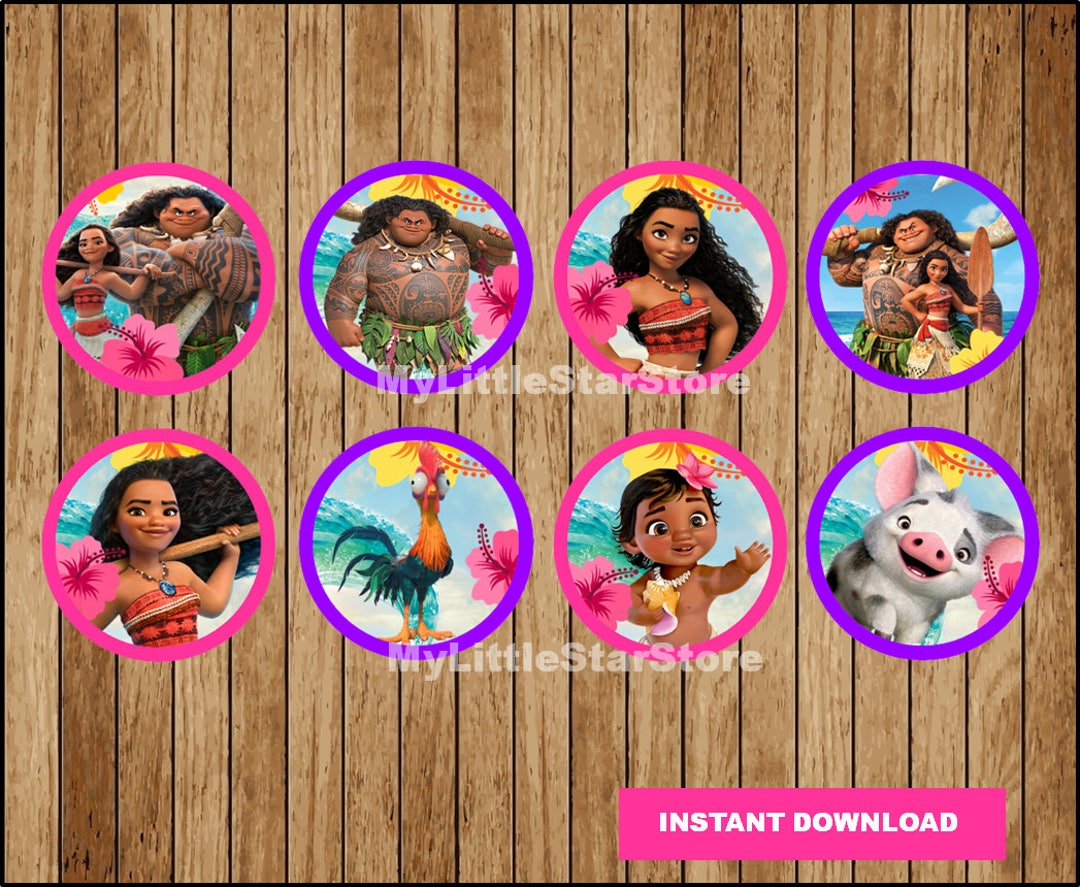 Moana Cupcakes Toppers, Printable Moana Toppers, Moana Party Toppers
