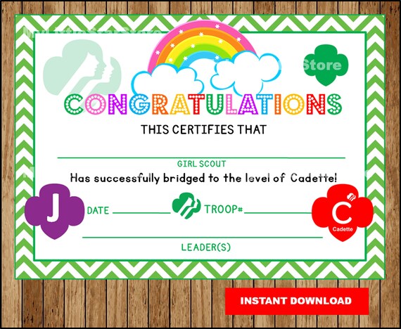 Junior to Cadette Certificate Printable Girl Scout Bridging - Etsy