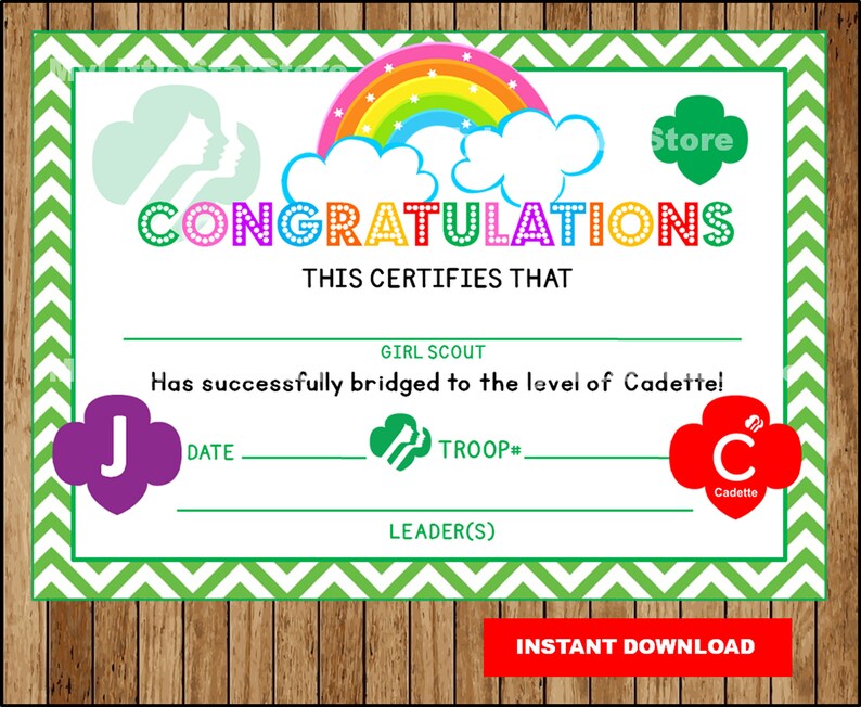Junior to Cadette Certificate Printable Girl Scout Bridging - Etsy