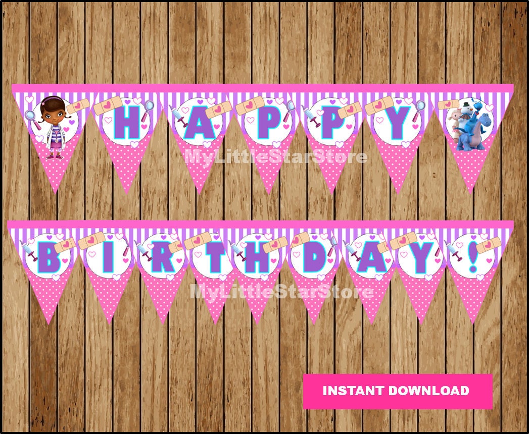 Doc McStuffins Banner, Printable Doc McStuffins Triangle Banner, Doc  McStuffins party Banner Instant download, image size:1047x860