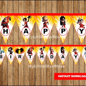 Banner de Los Increíbles, Banner del Triángulo Imprimible de Los Increíbles, Banner de fiesta de Los Increíbles Descarga instantánea