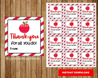 Teacher Appreciation Gift tag, Apple Gift Tag, Apple Teacher Appreciation tag, Teacher Appreciation tag Instant download