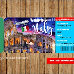 Überraschungs-Italien-Reiseticket, Italien-Überraschungs-Bordkarte, Italien-Geschenkkarte, druckbares Ticket nach Italien-Bordkarte Bearbeitbarer Text