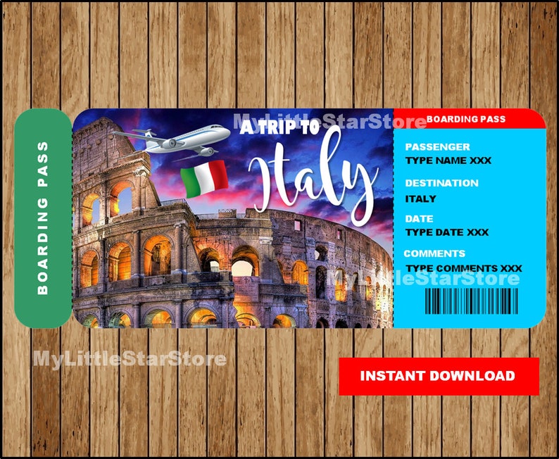 Surprise Italy Trip Ticket Italy Surprise Boarding Pass Etsy