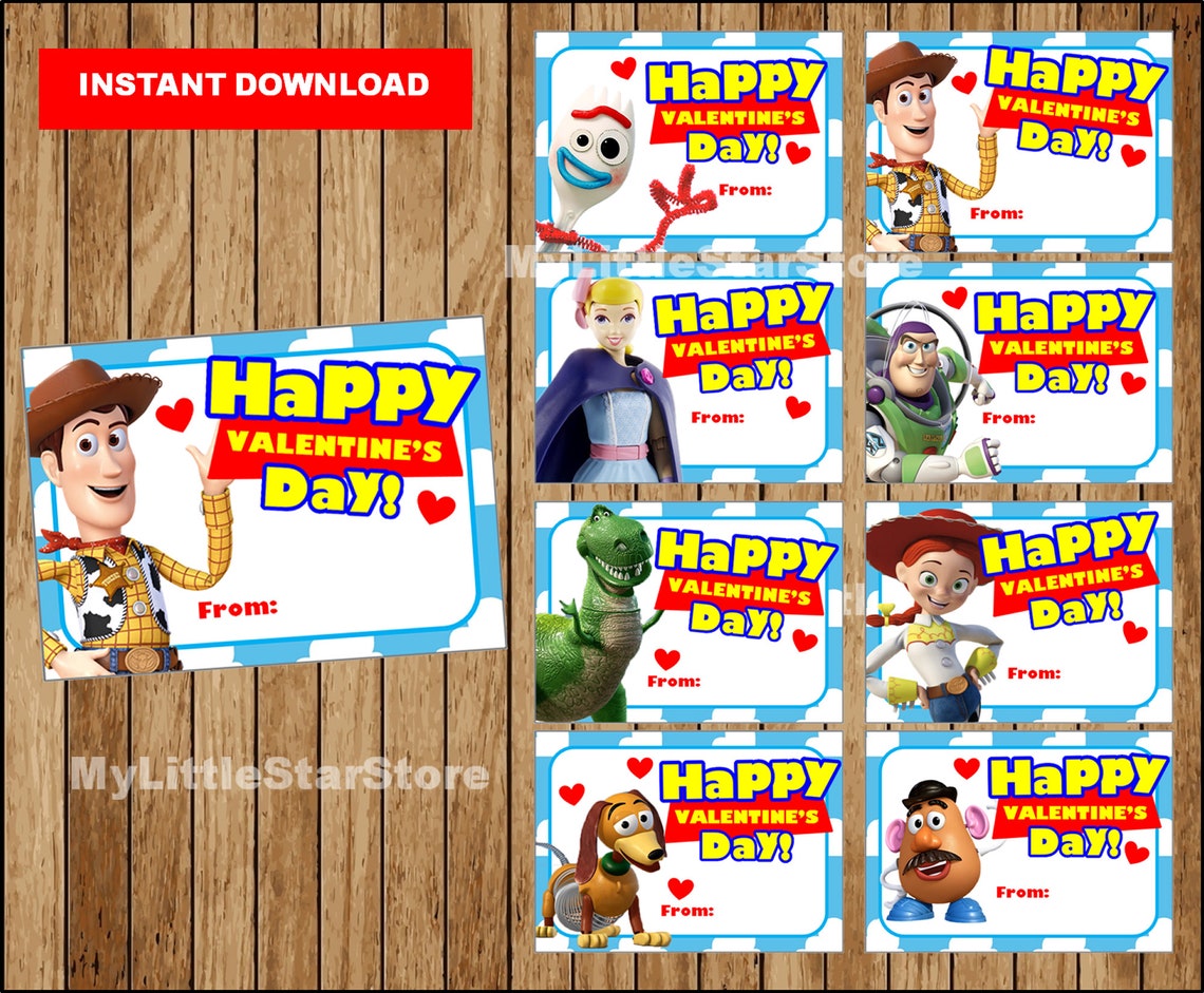 Toy Story 4 Valentine's Day Cards Printable Toy Story Etsy