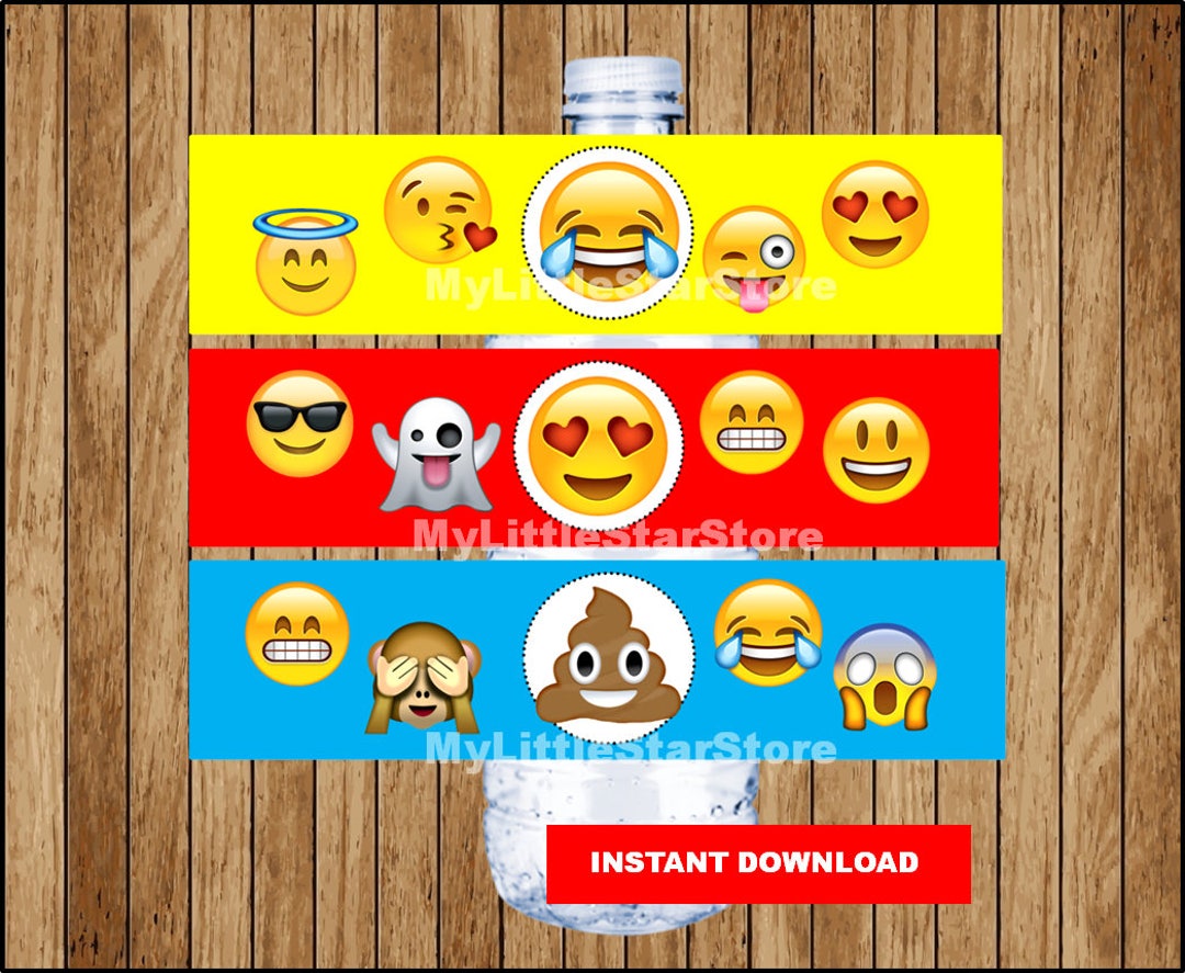 Emoji Bottle Labels, Printable Emoji Water Bottle Labels, Emoji Party