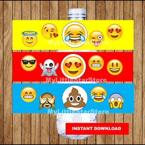 Emoji Bottle Labels, Printable Emoji Water Bottle Labels, Emoji Party ...