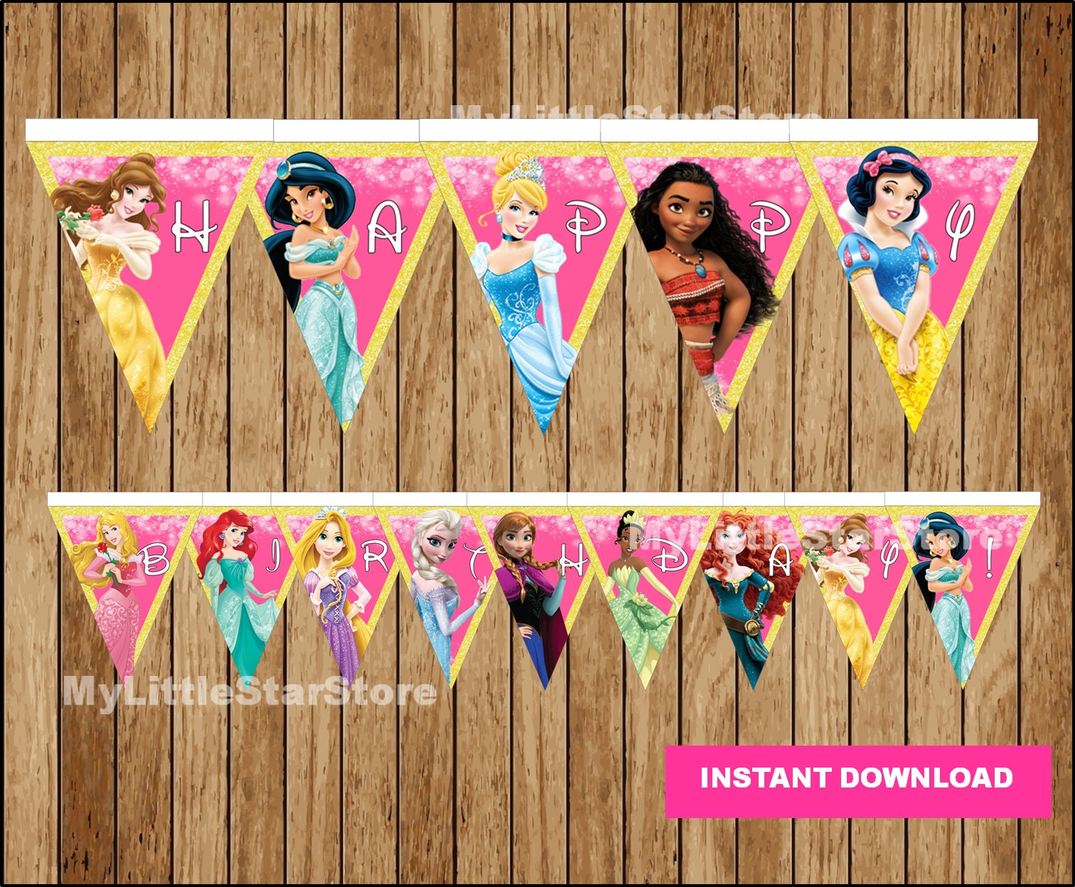 Disney Princess Banner Printable Disney Princess Triangle | Etsy