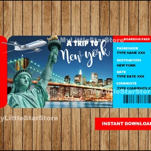 Billet imprimable New York Trip, New York Surprise Boarding Pass, Printable Ticket to New York Boarding Pass Editable Text