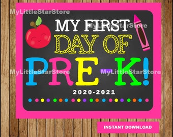 Girls First Day Of Pre-K Sign, Printable First Day, First Day of School Chalkboard Sign, Pre-K Sign Instant download