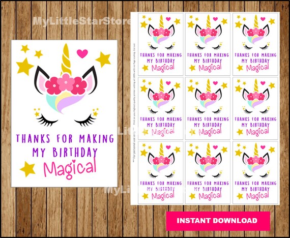 unicorn thank you tags template
