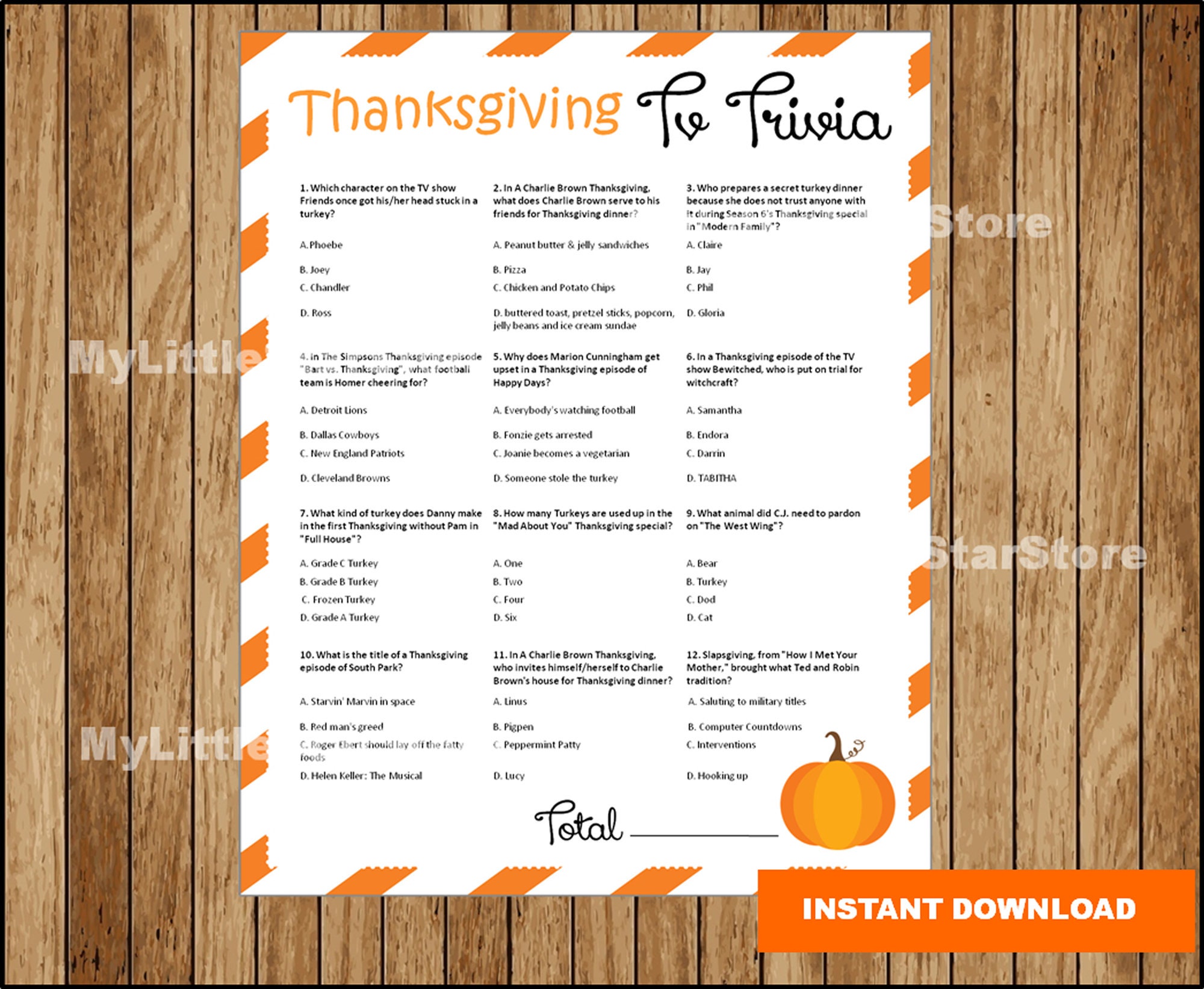 Thanksgiving Tv Trivia Game Printable Thanksgiving Fun Party - Etsy