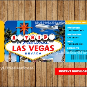 Las Vegas Surprise-Ticket zum Ausdrucken, Überraschungs-Bordkarte, Las Vegas-Geschenkticket, Ticket für die Las Vegas-Bordkarte, bearbeitbarer Text