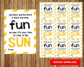 Etichetta regalo di fine anno scolastico, Etichetta per il sole estivo, Etichetta per bambini per la scuola, Etichetta regalo per l'insegnante, Carta estiva Download istantaneo