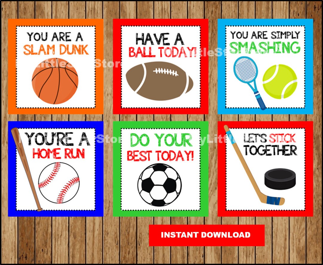 Sports Lunch Box Notes for Kids, Lunchbox Note Cards , Printable Lunch