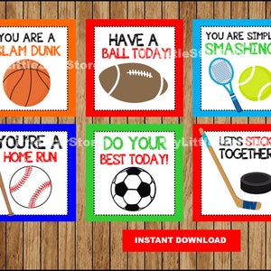 Sports lunch Box Notes for Kids, Lunchbox Note cards , Printable Lunch notes Instant download