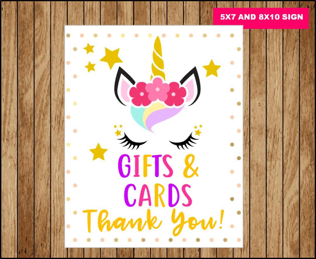Unicorn Gifts and Cards Sign, Printable Unicorn Party Sign, Unicorn ...
