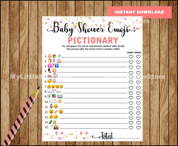 Baby Shower Game Pictionary Emoji Pictionary Game Coral And Etsy