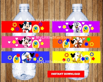 Mickey Mouse bottle labels, Printable Mickey Mouse water bottle labels, Mickey Mouse party water labels Instant download