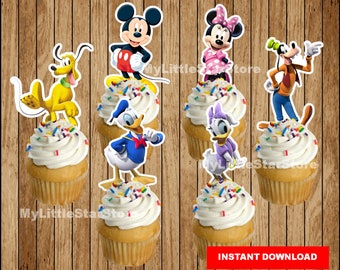 Mickey Mouse Cupcakes Toppers, Printable Mickey Mouse Cupcake Picks, Minnie Mouse Toppers Instant download