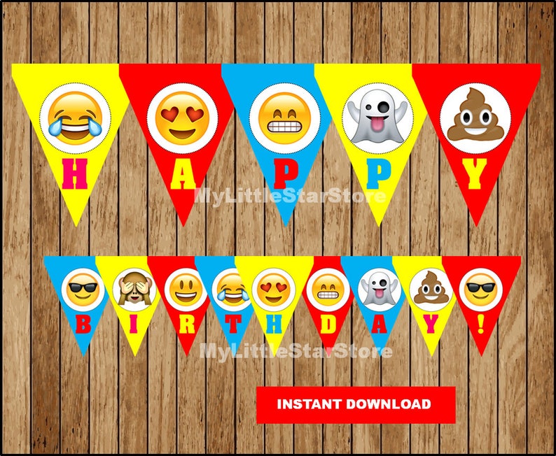 Emoji Banner Printable Emoji Triangle Banner Emoji Party Etsy
