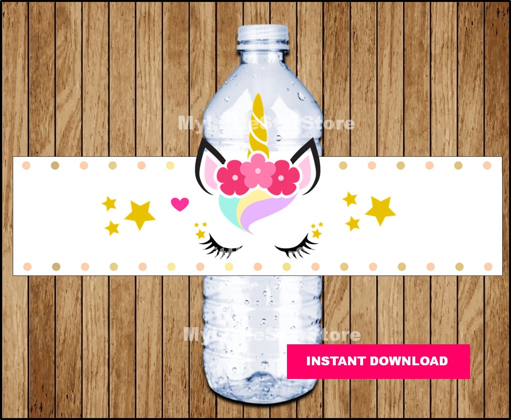 unicorn water bottle labels printable unicorn water labels etsy