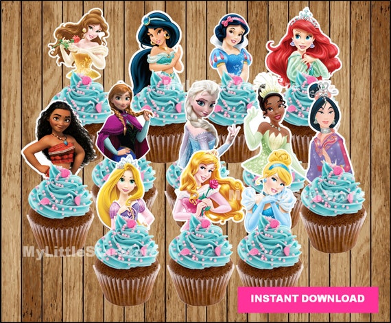 princess birthday princess party princess printable princess cupcakes party supplies Disney princess cupcake toppers princess toppers