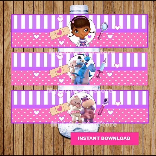 Étiquettes de bouteille Doc McStuffins, étiquettes imprimables de bouteille d'eau Doc McStuffins, étiquettes d'eau de fête Doc McStuffins Téléchargement instantané