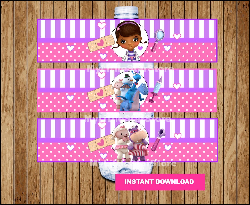 Doc Mcstuffins Bottle Labels, Printable Doc Mcstuffins Water Bottle Labels, Doc Mcstuffins Party Water Labels Instant Download - Etsy