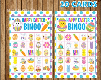 Ostern Bingo Spiel 20 Karten, druckbare Frohe Ostern Bingo Karten, Spiel für Osterparty Sofort download