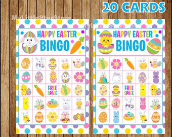 Easter Bingo Game 20 Cards, Printable Happy Easter Bingo cards, Game for Easter Party Instant download