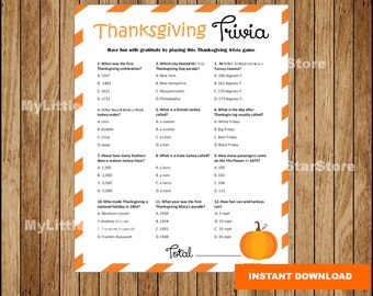 Printable Thanksgiving Trivia Game, Printable Thanksgiving Trivia for Adults Game Answer included Instant download