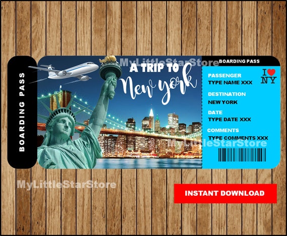 Biglietto per il viaggio a sorpresa a New York, Carta d'imbarco a sorpresa  di New York, Biglietto regalo stampabile, Biglietto per la carta d'imbarco  a New York Testo modificabile -  Italia