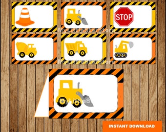 Construction Food labels, Printable Construction tent cards, Construction Vehicle party Food labels Instant download