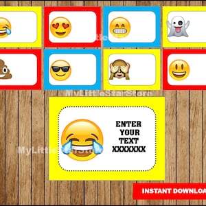 Emoji Book Labels, Printable Emoji Party tags, Cards, Emoji Back to School Labels Editable Instant download