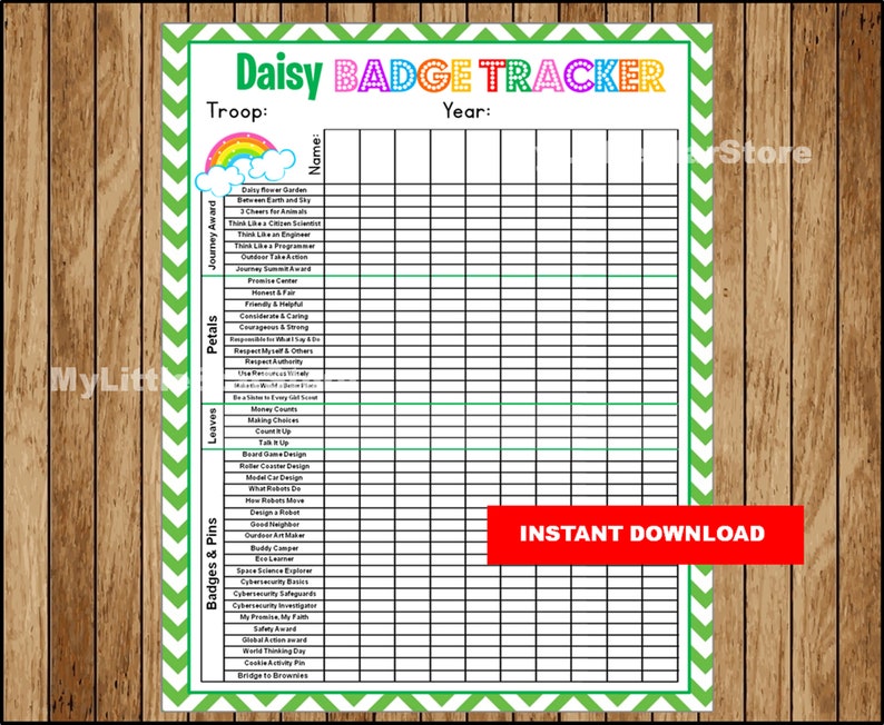 Daisygirl Scout Badge Tracker Girl Scouts Daisy Tracker Etsy