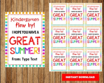 End of School Year Gift Tag, Kindergarten Year Flew By Summer Tag, Last Day of School Gift Tag, Editable Summer Tag Instant download
