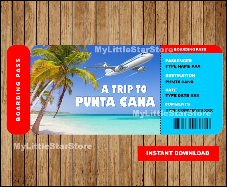 Surprise Punta Cana Trip Ticket, Punta Cana Surprise Boarding Pass, Printable Ticket to Punta
